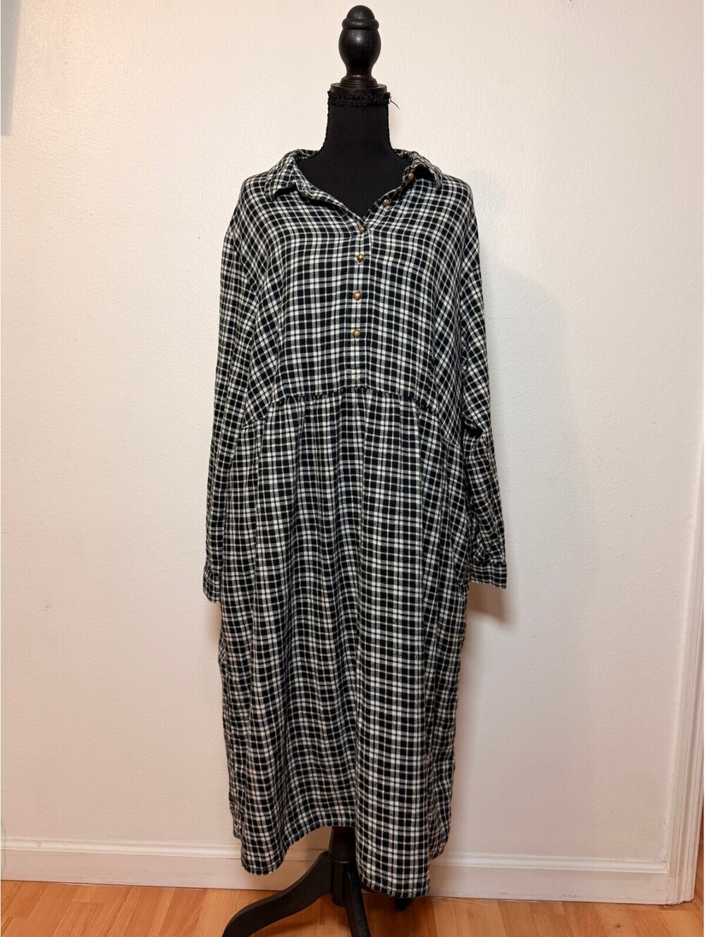 woman within Black White Plaid Maxi Dress 26W Fall